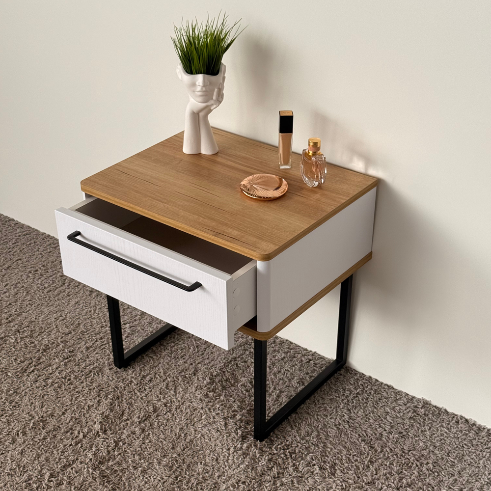 Тумба прикроватная на ножках ROYAL 5201 эко (Дуб Кантри-Черный-р.черная)