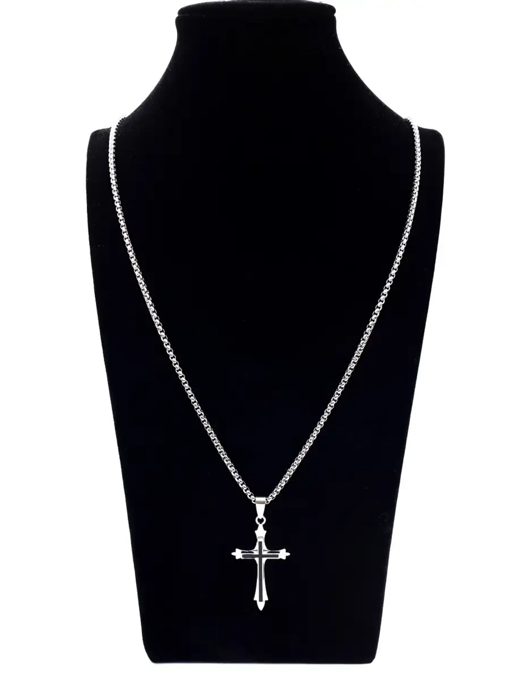 Бижутерная подвеска крестик на серебристой цепочке из стали