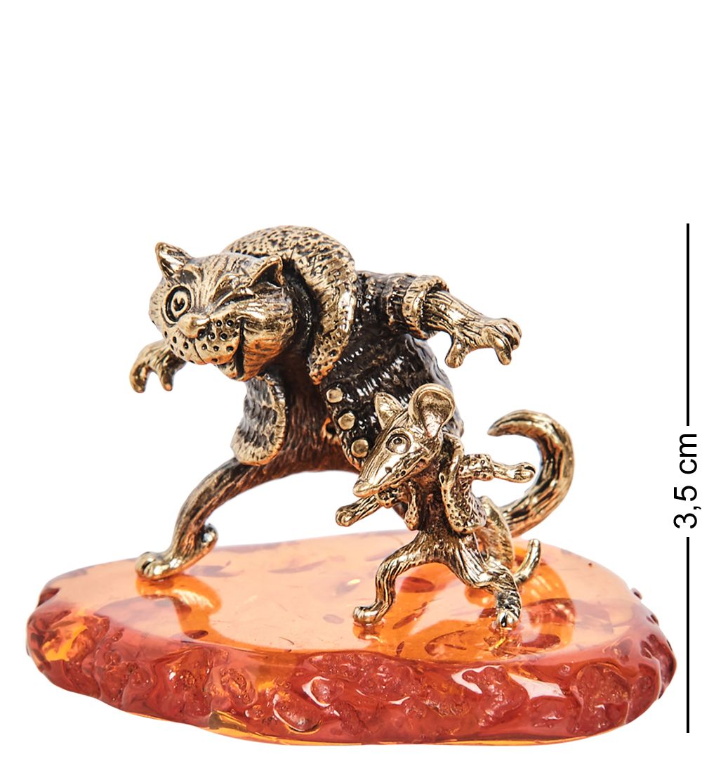 Народные промыслы AM-2222 Фигурка «Кот и мышка Банда» (латунь, янтарь)