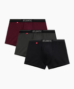 Мужские трусы шорты Atlantic, набор из 3 шт., хлопок, тёмно-фиолетовые + чёрные + тёмные хаки, 3MH-011