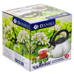 Чайник нерж, 3 л, свист, ручк с силик покр, Daniks, DSC-8796