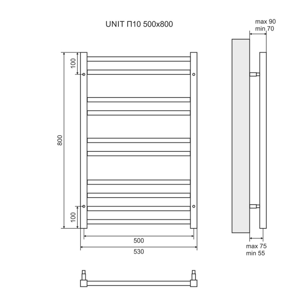 Полотенцесушитель водяной Lemark Unit П10 LM45810BL 500x800, черный