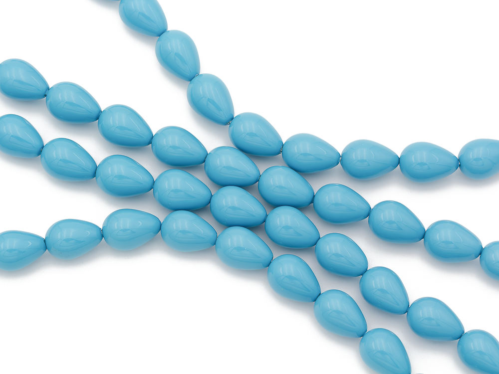 Нить бусин для украшений Капля 9,5х13,5мм, "Майорка-Голубая" (имитация)