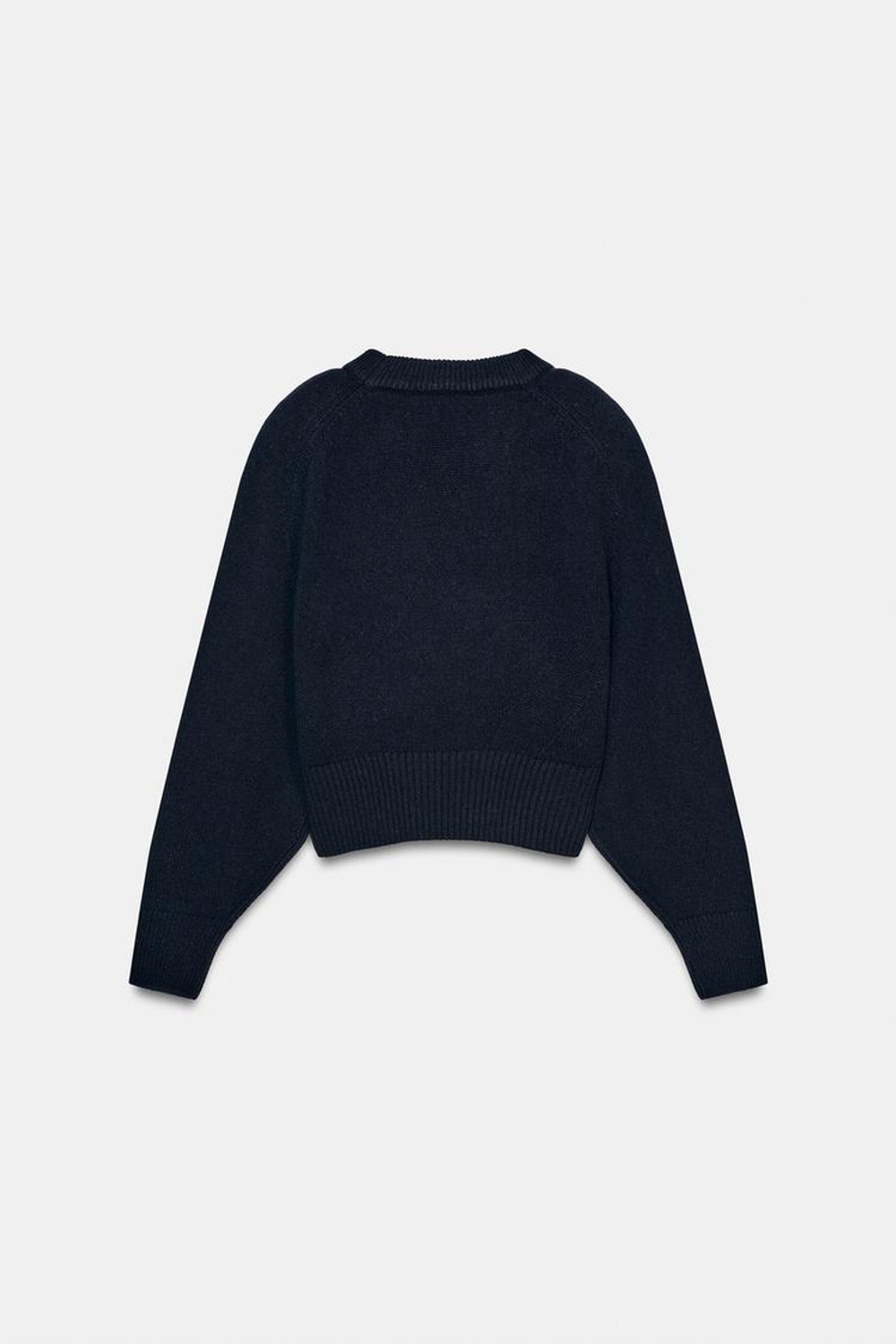 ZARA СВИТЕР ИЗ 100% ШЕРСТИ С ПОДПЛЕЧНИКАМИ, МОРСКОЙ СИНИЙ