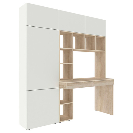Стол письменный со стеллажом и шкафом КарИВи 1800 Дуб Сонома Белый
