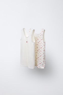 ZARA НАБОР ИЗ 2 ФУТБОЛОК С ПРИНТОМ «СЕРДЦА», ЭКРЮ