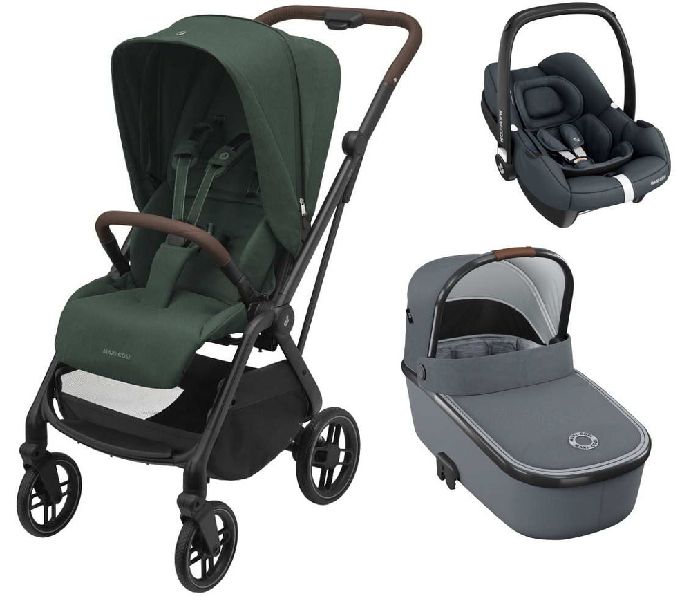 Детская коляска Maxi-Cosi Leona2 Oria 3 в 1 с автокреслом CabrioFix Essential graphite 1204403110 Twillic Green/1507050110 Essential Grey