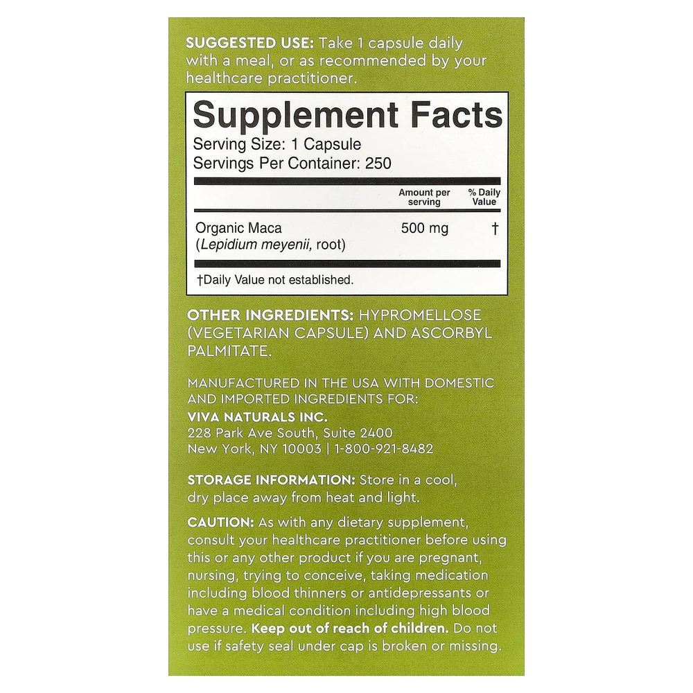 Viva Naturals, Peruvian Maca, Gelatinized, 500 mg, 250 Veggie Capsules