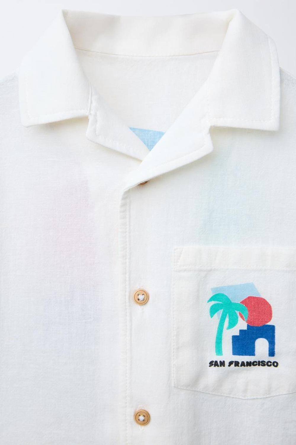 ZARA РУБАШКА ИЗ СМЕСОВОГО ЛЬНА С ПРИНТОМ, ЭКРЮ