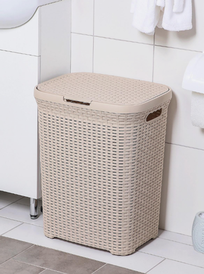 Корзина бельевая «Ротанг», 60 л, 34.6×44.5×56 см, с крышкой, латте