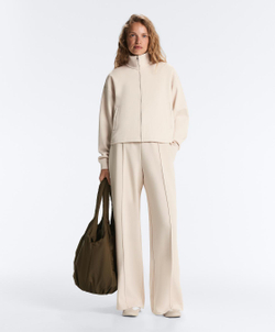 Oysho Прямые брюки из хлопкового пике со складками, светло-бежевый