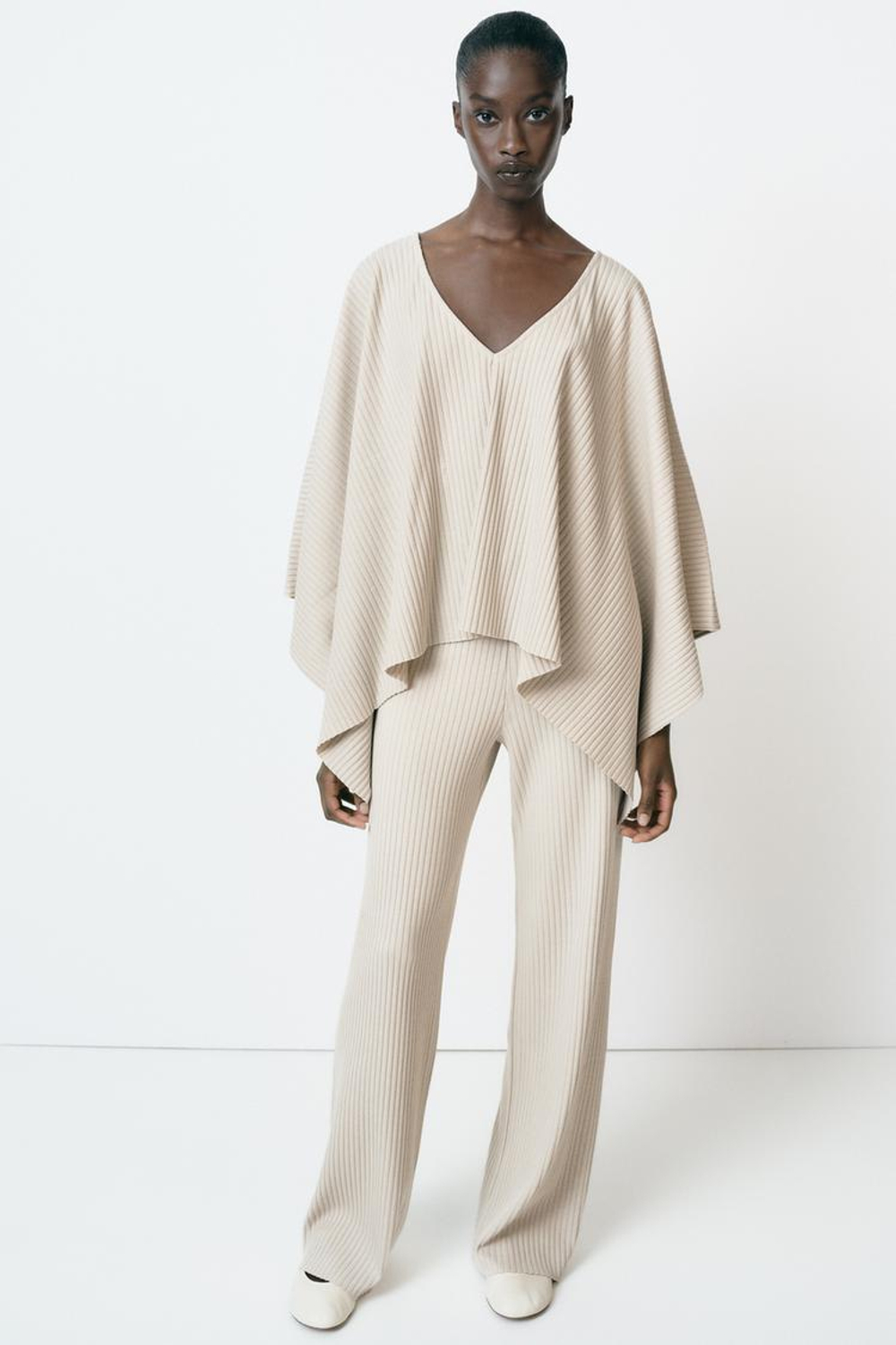 ZARA НАКИДКА АСИММЕТРИЧНОГО КРОЯ В РУБЧИК, ЭКРЮ