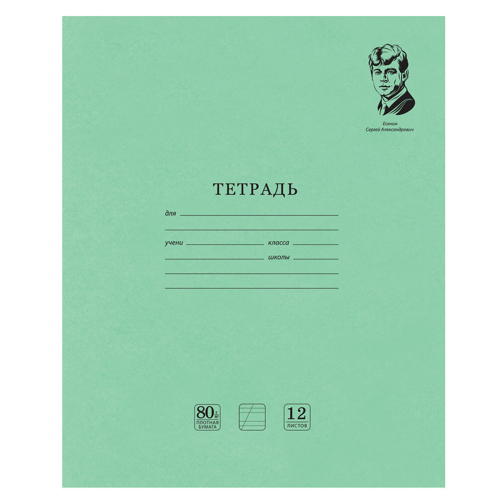 Тетрадь ВЕЛИКИЕ ИМЕНА. Есенин С.А. 12 л. косая линия плотная бумага 80 г/м2 обложка тонированный офсет BRAUBERG (40 штук в упаковке)