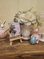 Миниатюра акрилом на холсте 6х8см "Розовый закат" с мольбертом, авторская ручная работа