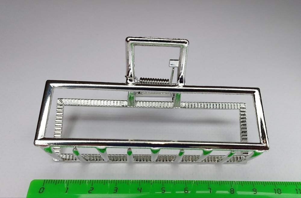 Заколка Краб для волос. Металл. Цвет Серебро. Квадратная. Усиленная