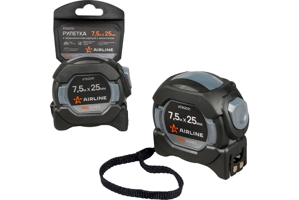 Рулетка строительная измерительная 7,5 м х 25 мм PRO с автостопом AIRLINE ATBQ021