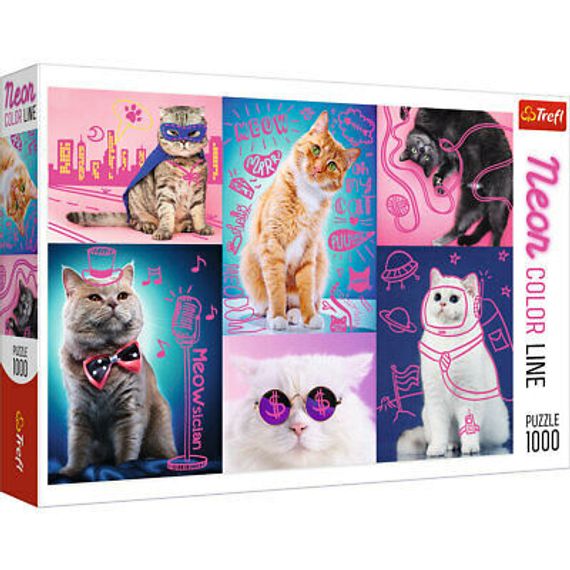 Puzzle &quot;1000 Neon Color Line&quot; - Super cats / Trefl