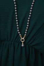 Колье "Бэль" серый жемчуг с цирконами, оттенок золото