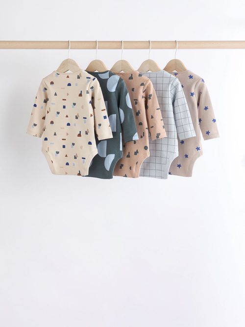 Боди с длинным рукавом для малышей Next K79-792, 5 шт., Бежевый, Синий