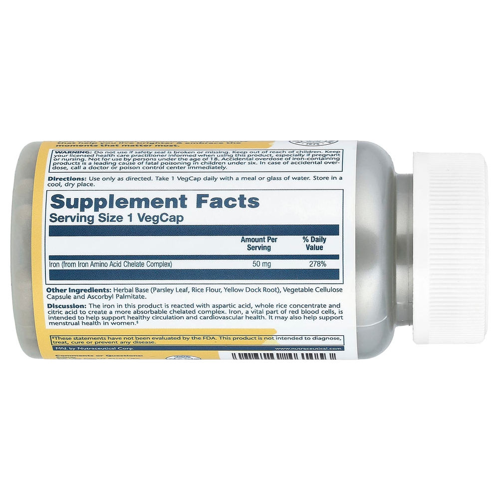 Solaray, железо, 50 мг, 60 растительных капсул