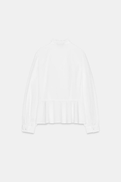 ZARA РУБАШКА ИЗ ПОПЛИНА С БАНТОМ, БЕЛЫЙ