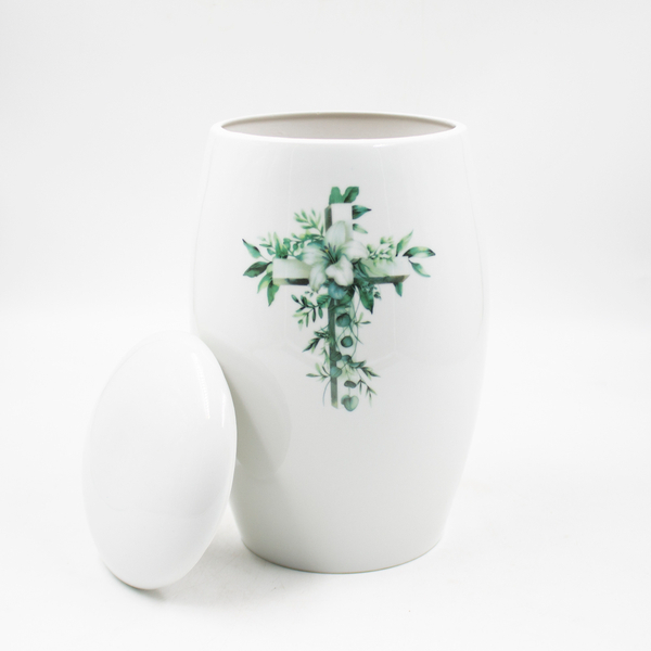 Урна для праха фарфор "Палитра" белая "Крест Акварель"