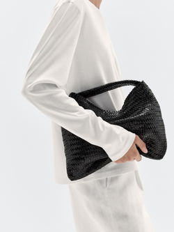 Massimo Dutti Плетеная сумка-шопер из кожи наппа, черный