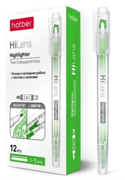 Текстовыделитель Hatber Hi-Lens Двухсторонний 1 mm/5 mm Зеленый