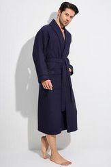 Вафельный мужской халат 1410 синий NUSA Турция