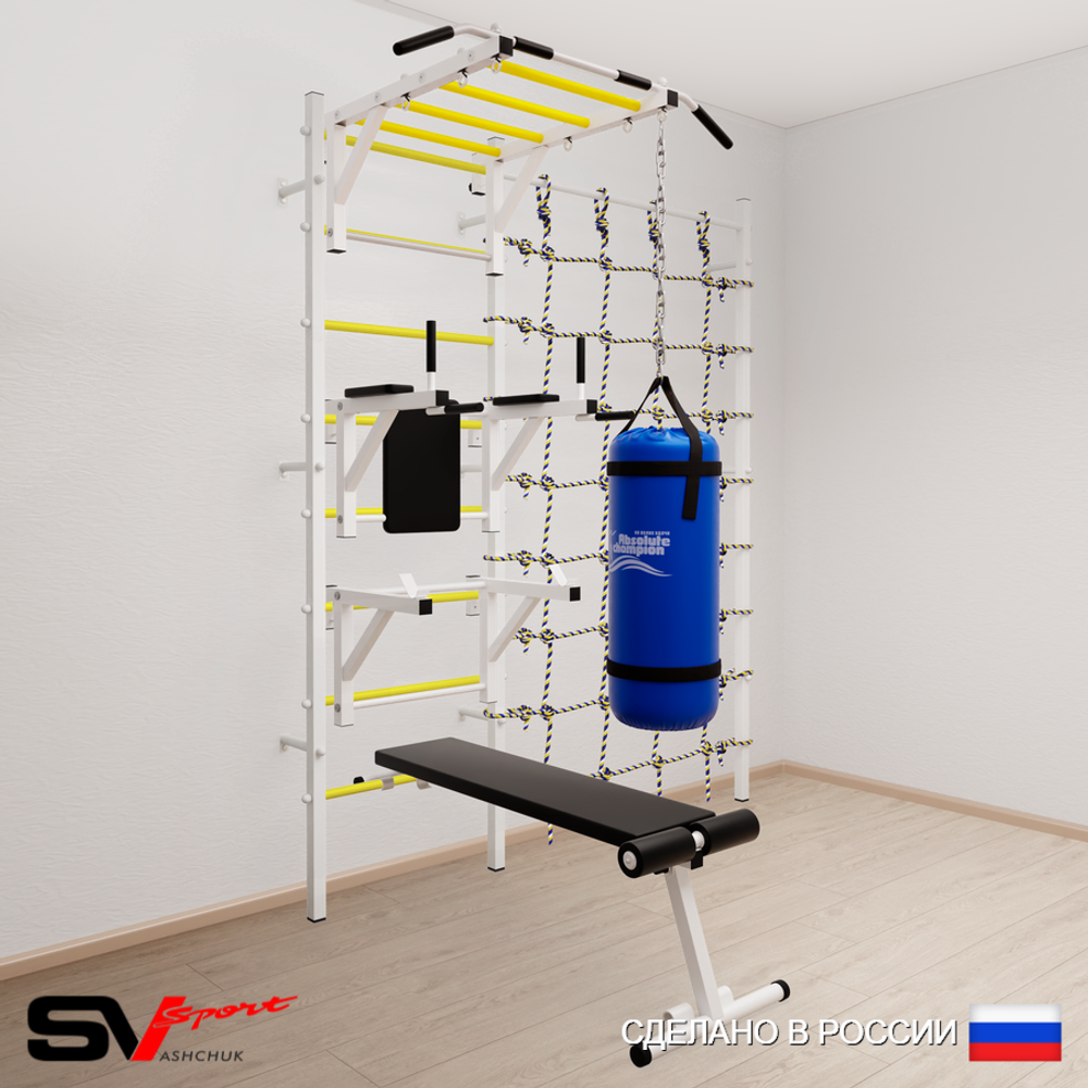 Шведская стенка Sv Sport 52620 (Турник рукоход/Брусья/Стойка/Скамья/Цепь/Мешок 22кг/Канатный лаз)