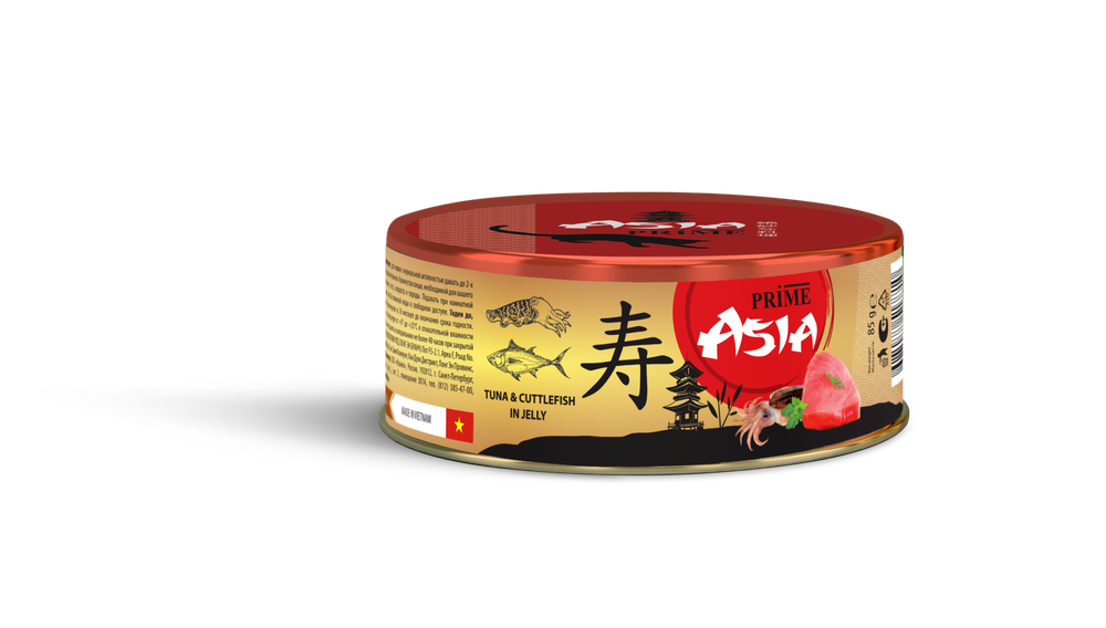 PRIME ASIA  85г Тунец с каракатицей в желе, для кошек