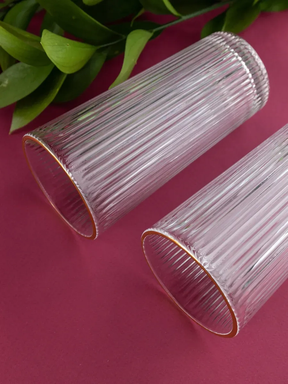 Ребристые бокалы для виски, 330 мл. 6 шт. с золотой каймой