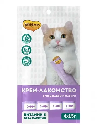 Крем-лакомство мнямс для кошек с тунцом кацуо и магуро - 60 г