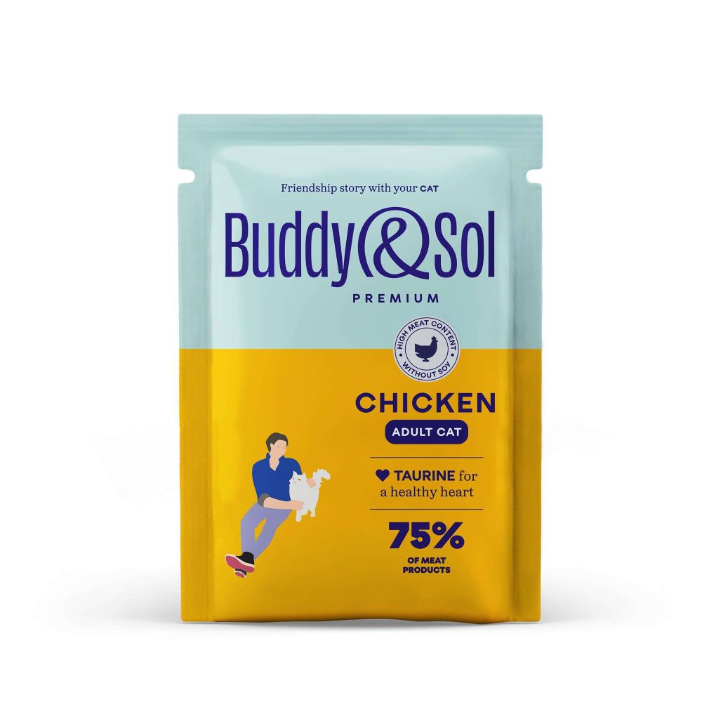 Паучи Buddy&amp;Sol PREMIUM ADULT для взрослых кошек курица в соусе 85 г
