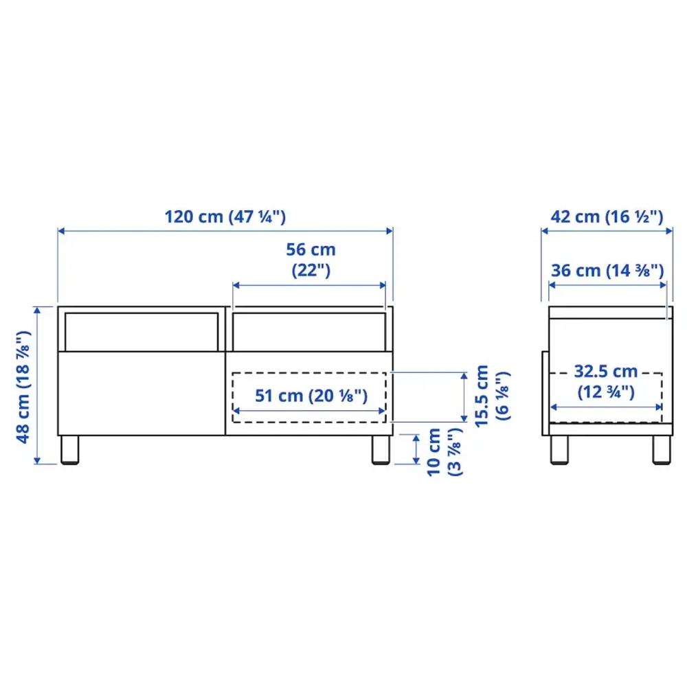 Тумба под ТВ с ящиками - IKEA BESTÅ/BESTA/БЕСТО ИКЕА, 42х48х120 см, белый/бежевый