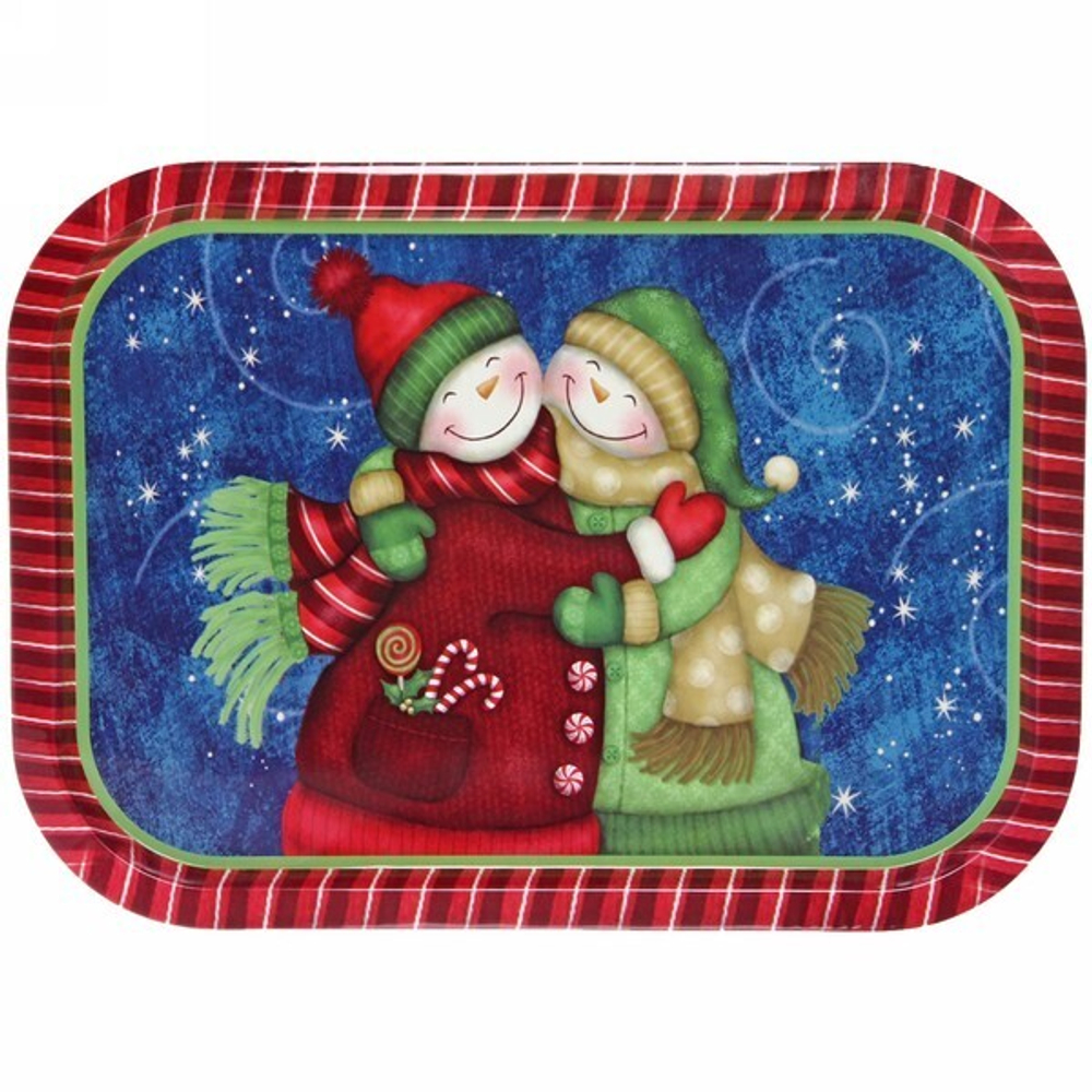 Поднос жестяной 40*28см «Снеговики»