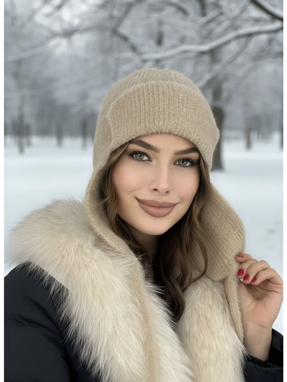 шапка ушанка осенняя-зимняя вязаная с ушками