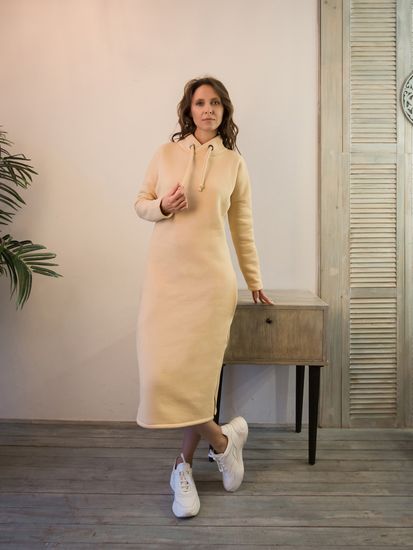 Платье из футера с начесом - Сливочное