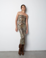 Топ из пайеток Стелла Маккартни со змеиным принтом бежевый/коричневый