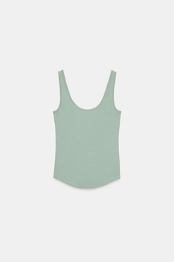 ZARA ХЛОПКОВЫЙ ТОП НА БРЕТЕЛЯХ, ЗЕЛЕНОВАТЫЙ