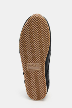 ZARA СПОРТИВНЫЕ КРОССОВКИ ИЗ КОЖИ С КОНТРАСТНЫМИ ДЕТАЛЯМИ, ЧЕРНЫЙ