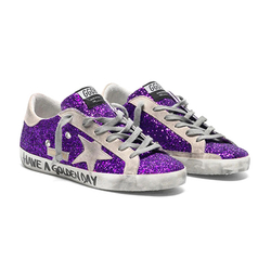 Кеды Женские GOLDEN GOOSE 'SUPERSTAR' with purple glitter and lettering on the foxing