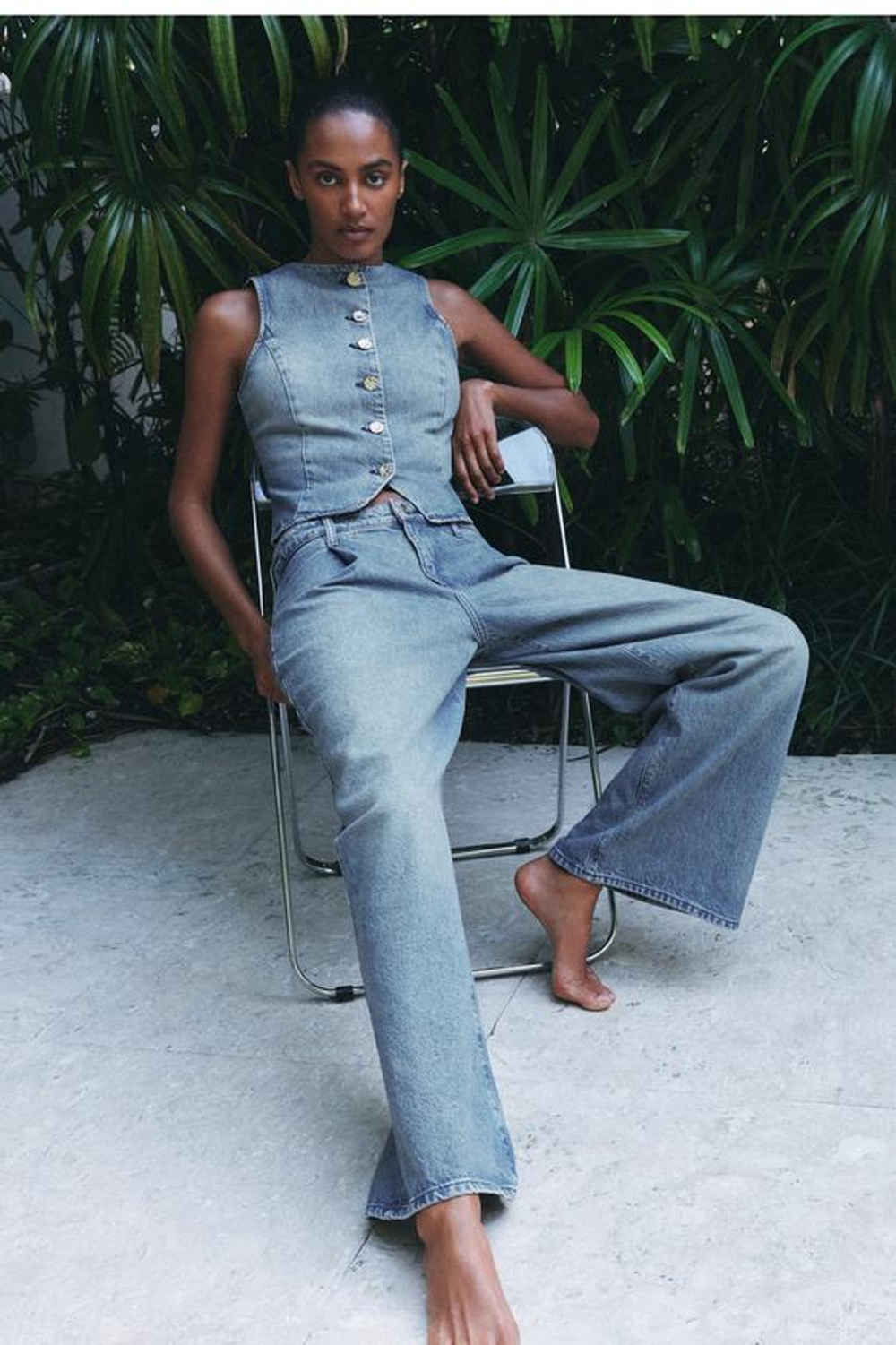 ZARA ДЖИНСЫ Z1975 WIDE LEG С ВЫСОКОЙ ПОСАДКОЙ И ЗАЩИПАМИ, ВЫЦВЕТШИЙ СИНИЙ