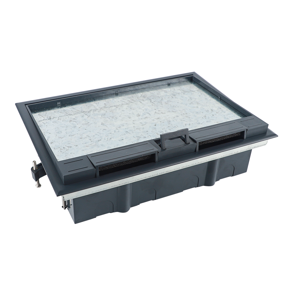 Лючок в пол 16 мод. (8 мод. 45х45 мм.) верт. установка,  крышка ABS +гальванизированная стальная