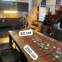 Скатерть на стол новогодняя (50*50см)-салфетка-дорожка "Еловая гирлянда" LAV ANNA LUKOSHINA