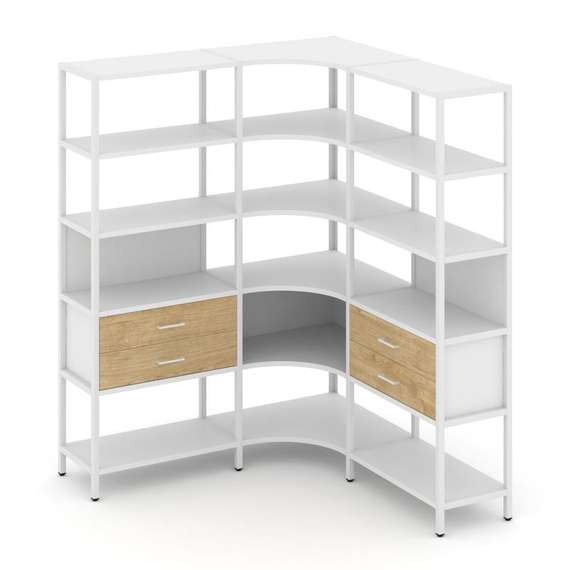 Shelf System Трехсекционный угловой стеллаж пятиярусный с ящиками SN.STMU-531 Белый/Тиквуд Светлый/М