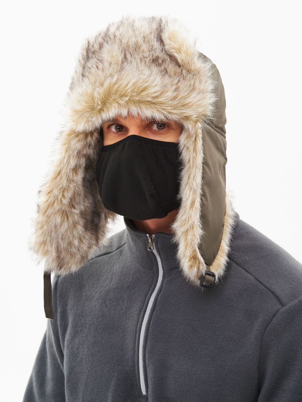 Шапка ушанка с маской Евро Волк ткань Taslan цвет Хаки