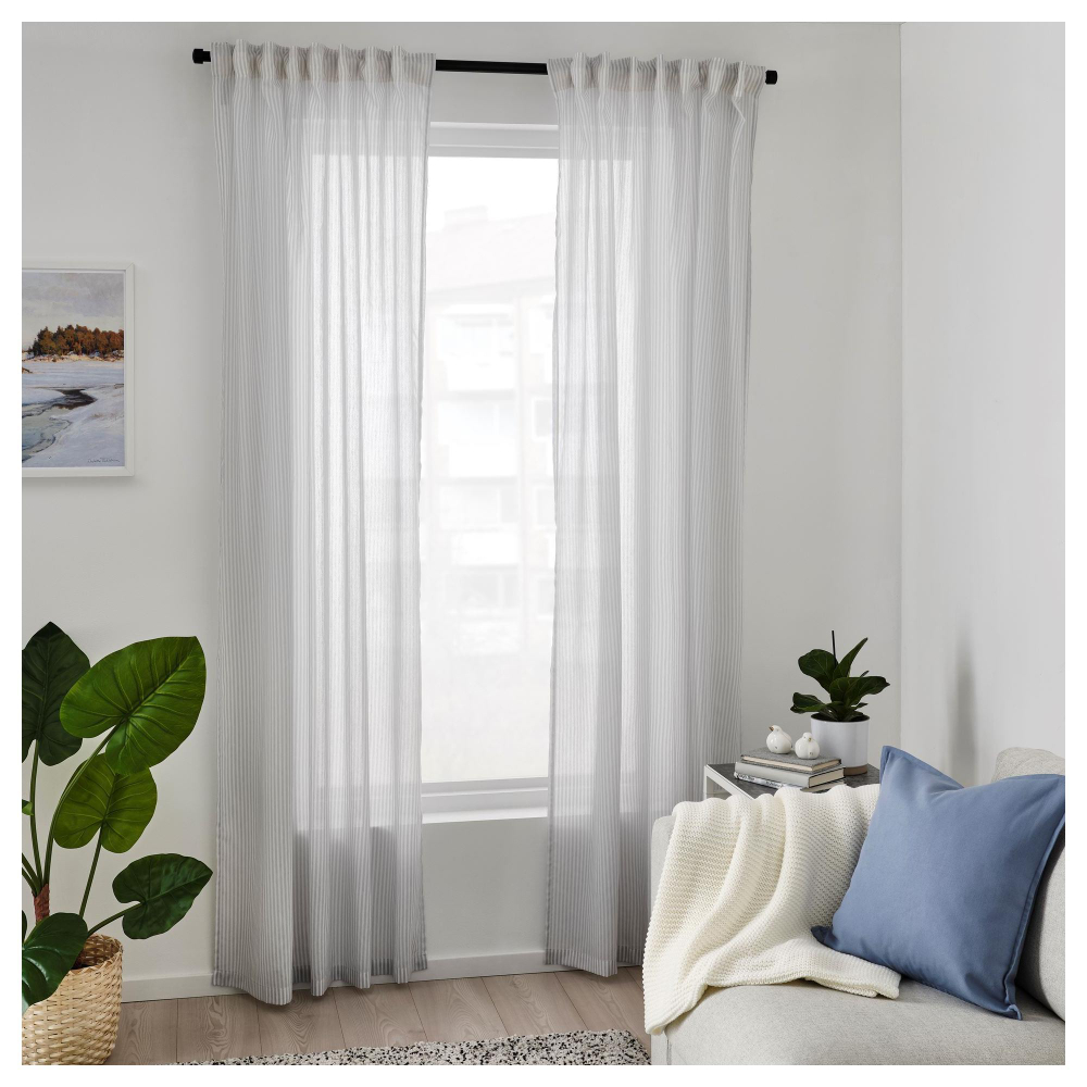 Комплект штор IKEA BYMOTT (БЮМОТТ), Серый в полоску, 120х250 см, 2 шт