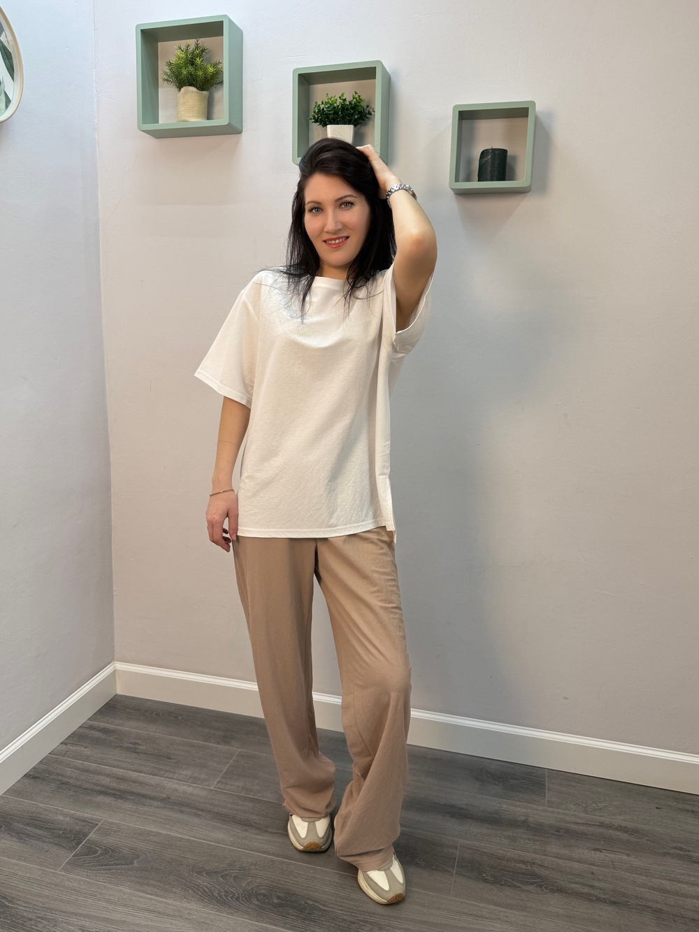 Брюки женские "Шелковый лен" рост 170 бежевый (А)