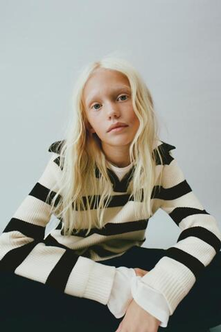 ZARA СВИТЕР В ПОЛОСКУ С ОТЛОЖНЫМ ВОРОТНИКОМ, ПОЛОСКИ